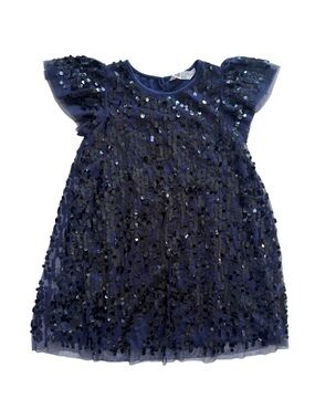 H&M Navy Sequin Flutter Sleeve Dress size 6/7